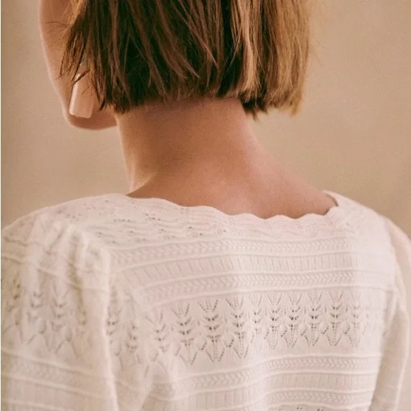 NWT Sezane Ronnie White Ecru Lace Sweater Pull sz XS - Picture 4 of 6